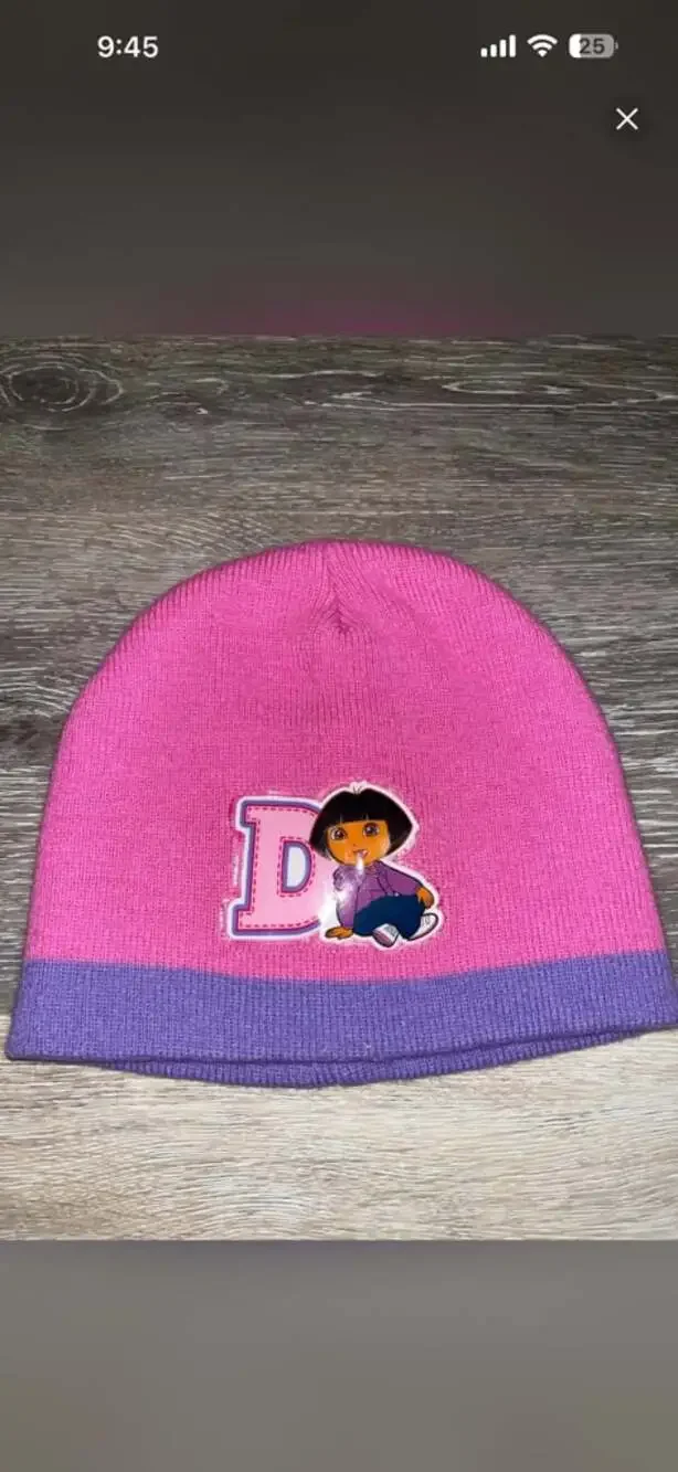 Nickelodeon Dora the Explorer Girls Pink and Purple Knit Beanie Hat with D Patch